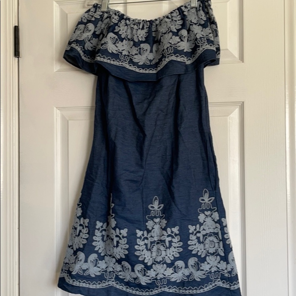 New York and Company Off Shoulder Denim Dress